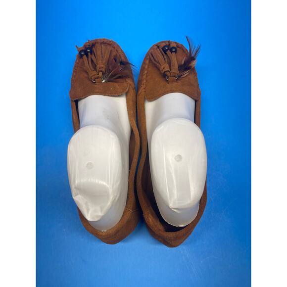 Women's Minnetonka Beaded Fringe Moccasins Brown Suede Leather size 8.5 - Picture 6 of 10